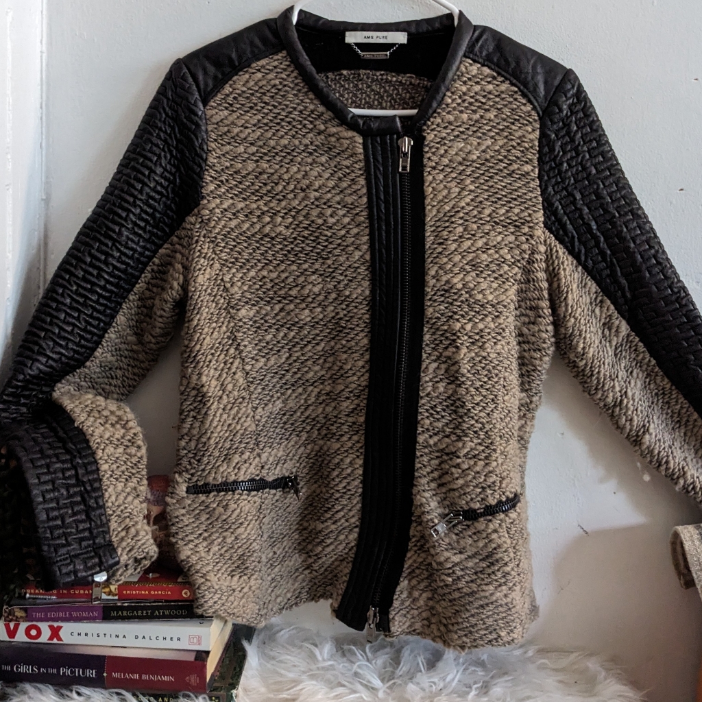 Alpaca Wool Boucle Knit Leather Moto Jacket Ams Pure Beirut